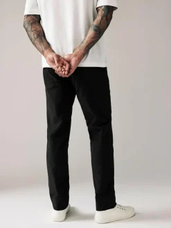 Next Black Straight Fit Stretch Chinos Trousers