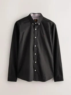 Next Black Stretch Oxford Long Sleeve Shirt New