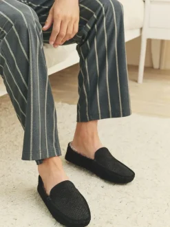 Next Suede Faux Fur Lined Moccasin Slippers Black Discount