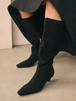 Next Forever Comfort® Knee High Chisel Toe Heeled Boots Black Suede Discount