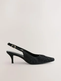 Next Leather Cutout Hardware Detail Slingback Heels Black Suede Clearance