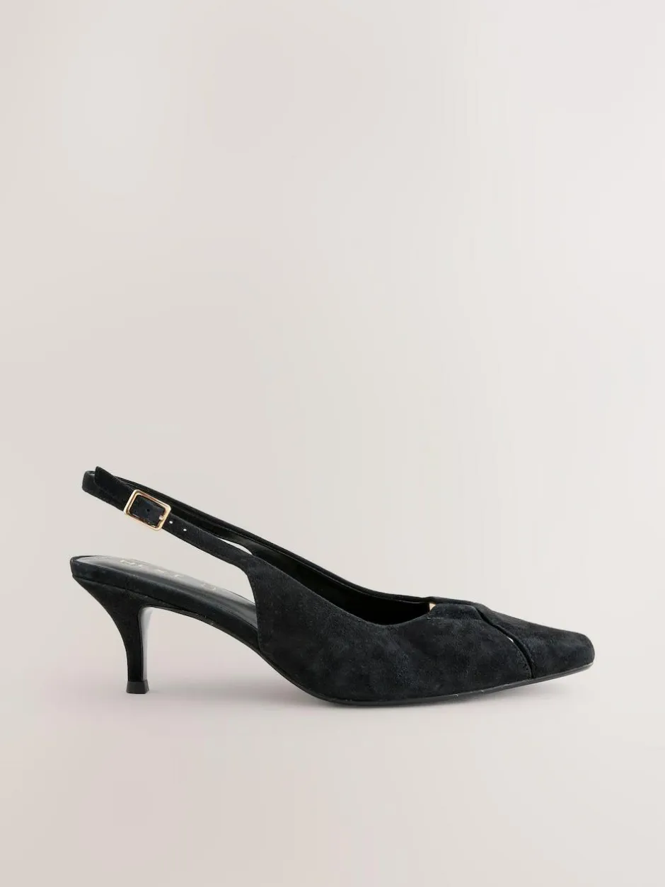 Next Leather Cutout Hardware Detail Slingback Heels Black Suede Clearance