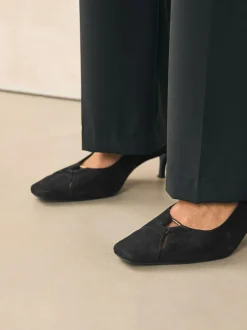 Next Leather Cutout Hardware Detail Slingback Heels Black Suede Clearance
