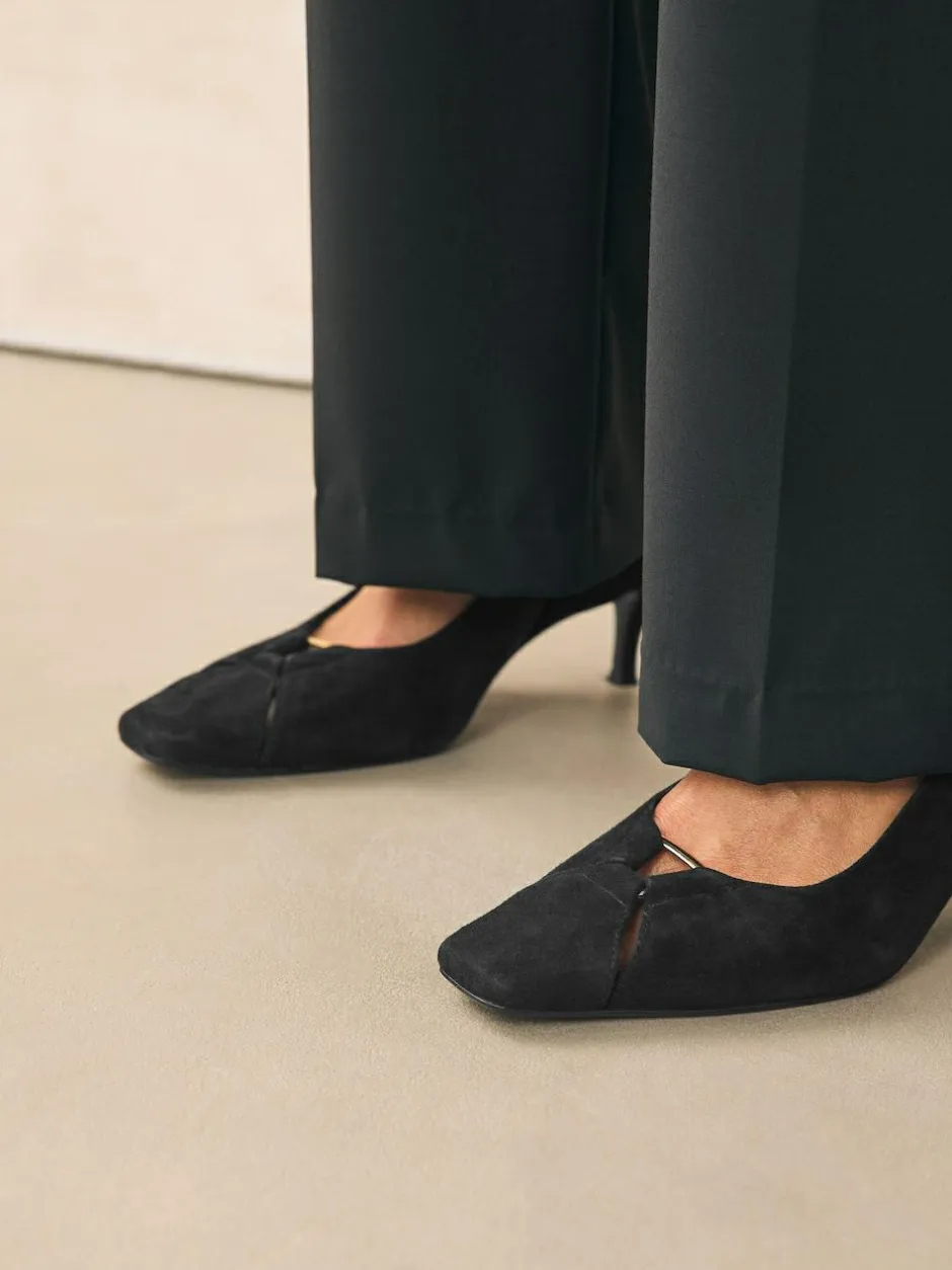 Next Leather Cutout Hardware Detail Slingback Heels Black Suede Clearance
