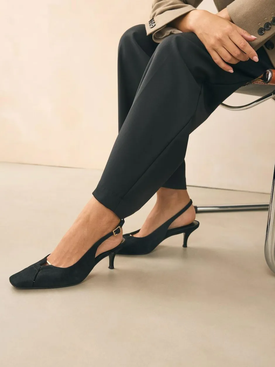 Next Leather Cutout Hardware Detail Slingback Heels Black Suede Clearance