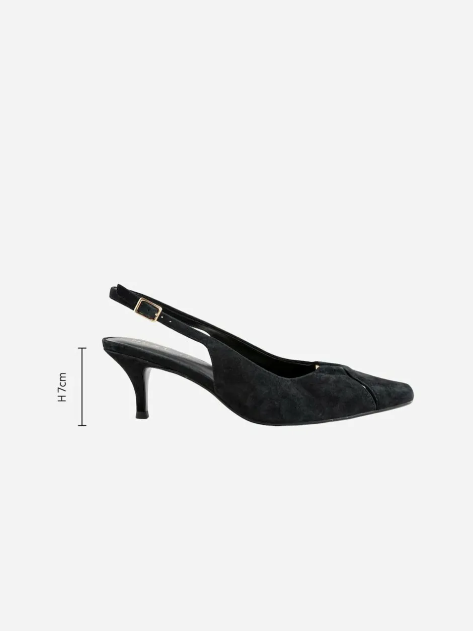 Next Leather Cutout Hardware Detail Slingback Heels Black Suede Clearance
