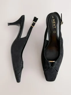 Next Leather Cutout Hardware Detail Slingback Heels Black Suede Clearance