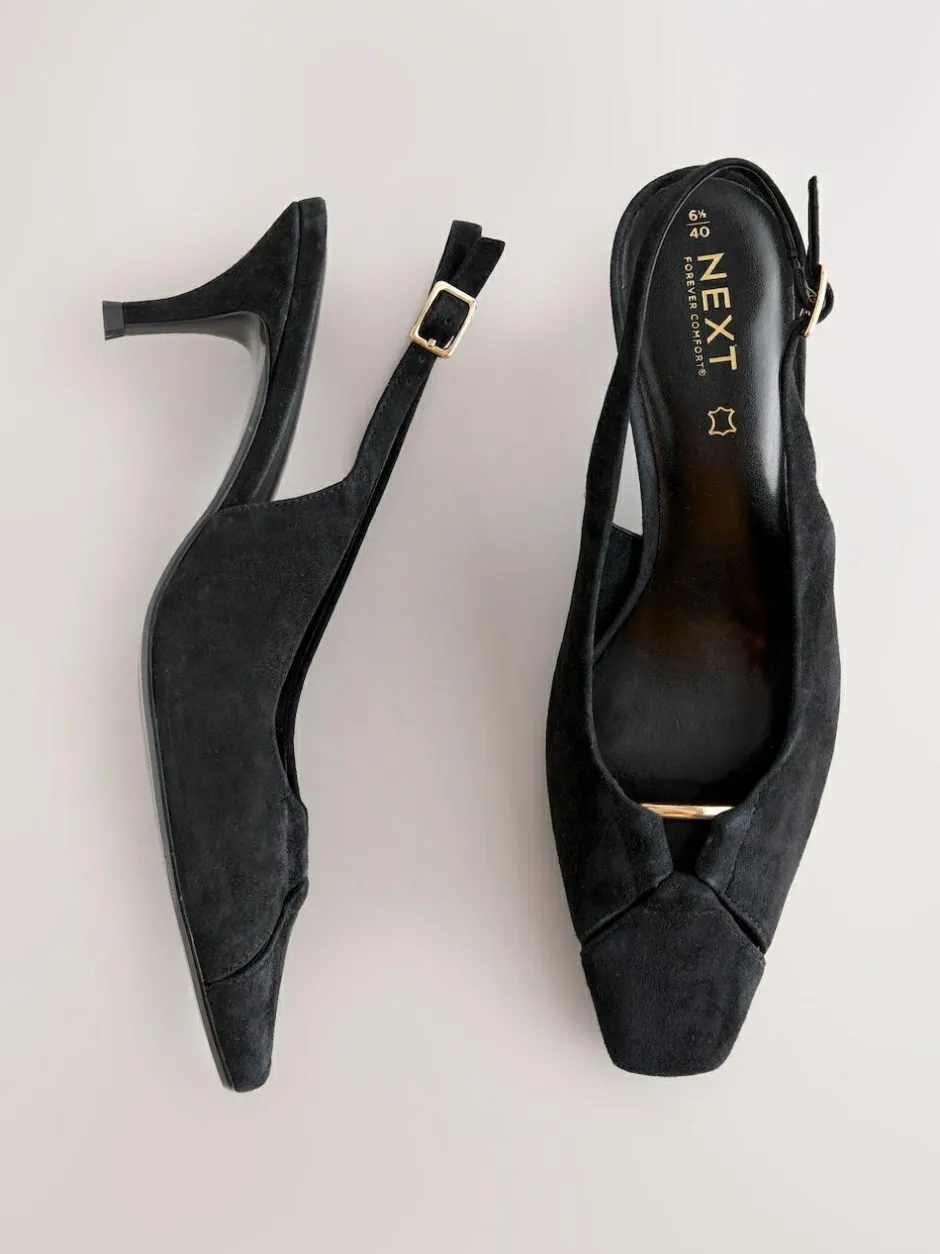 Next Leather Cutout Hardware Detail Slingback Heels Black Suede Clearance