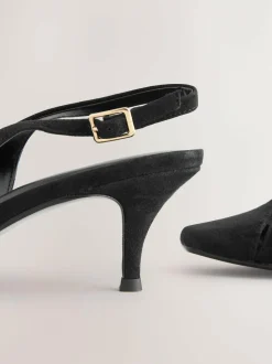 Next Leather Cutout Hardware Detail Slingback Heels Black Suede Clearance