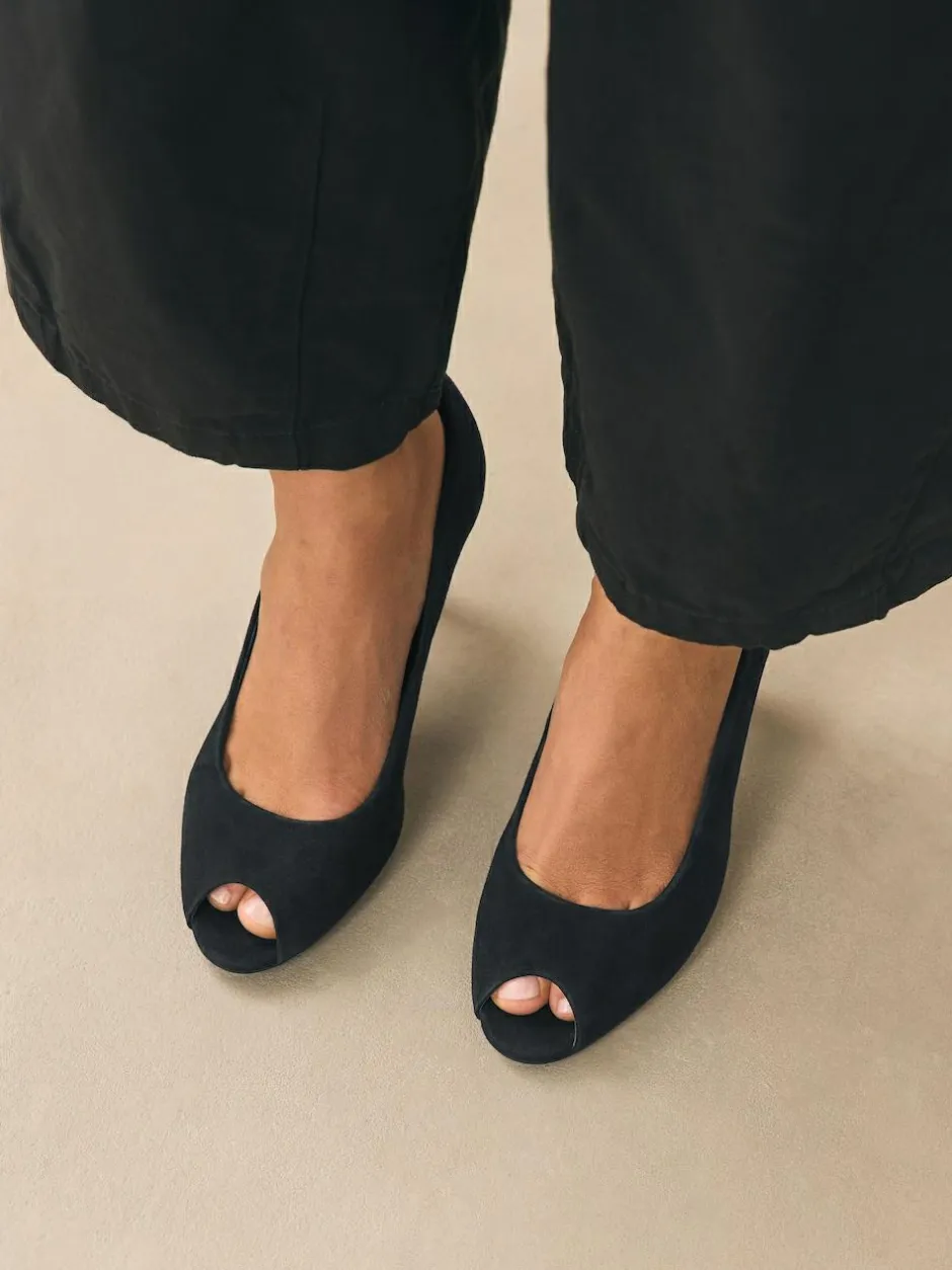 Next Premium Leather Peep Toe Heels Black Suede Outlet