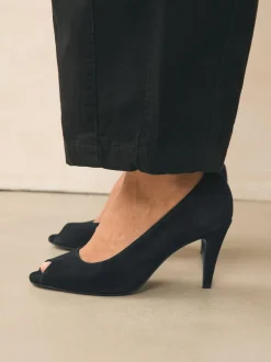 Next Premium Leather Peep Toe Heels Black Suede Outlet
