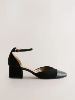 Next Toe Cap Block Heels Black Suede Outlet
