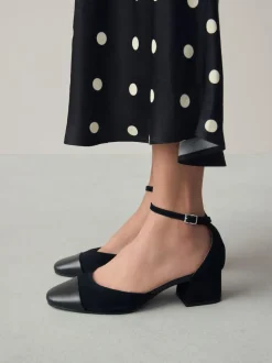 Next Toe Cap Block Heels Black Suede Outlet