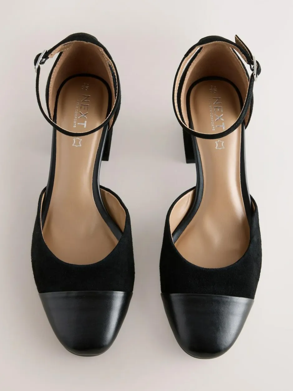 Next Toe Cap Block Heels Black Suede Outlet