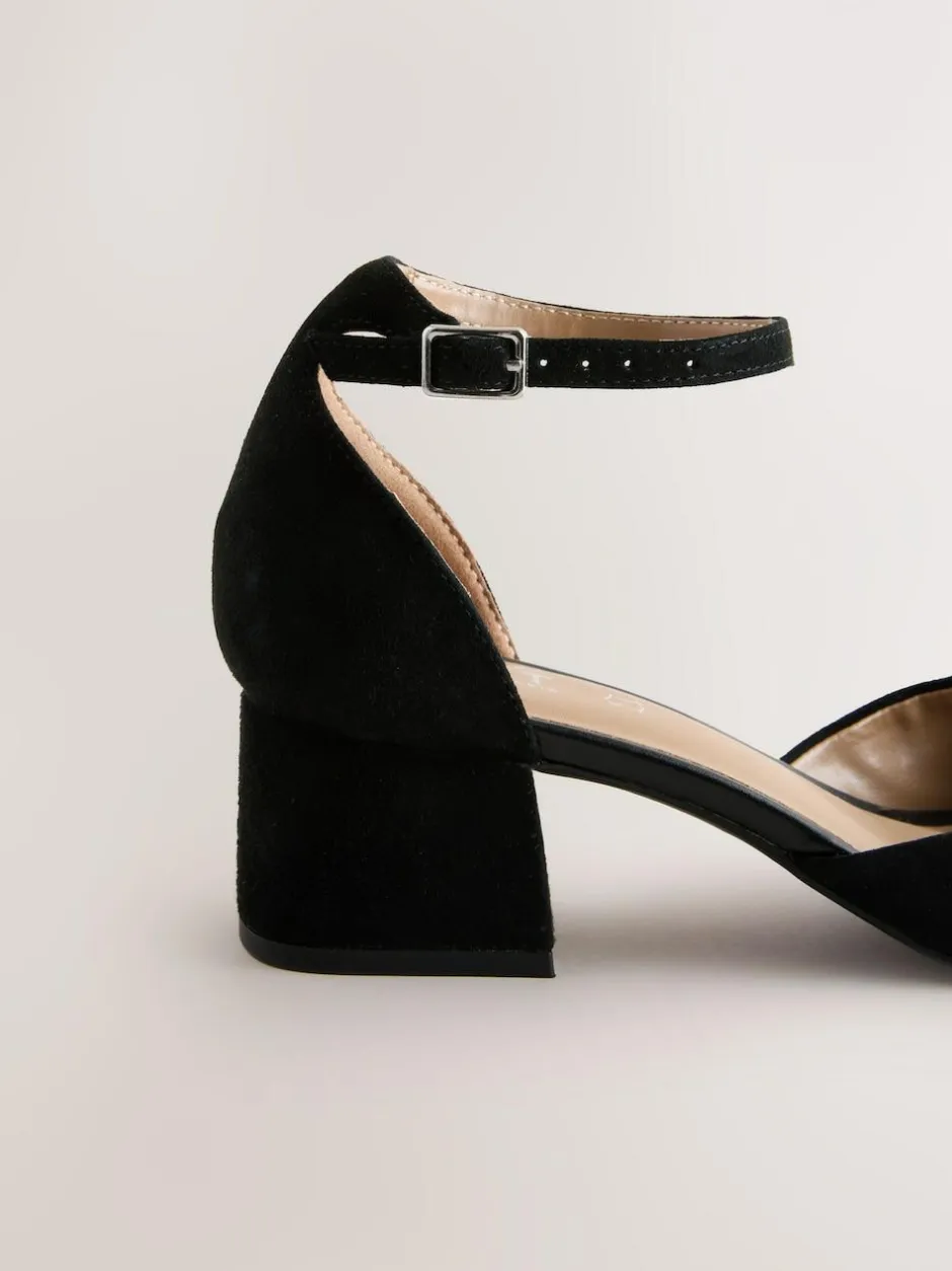 Next Toe Cap Block Heels Black Suede Outlet