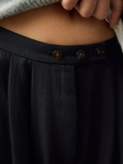 Next Superwide Pleated Trousers Black Clearance