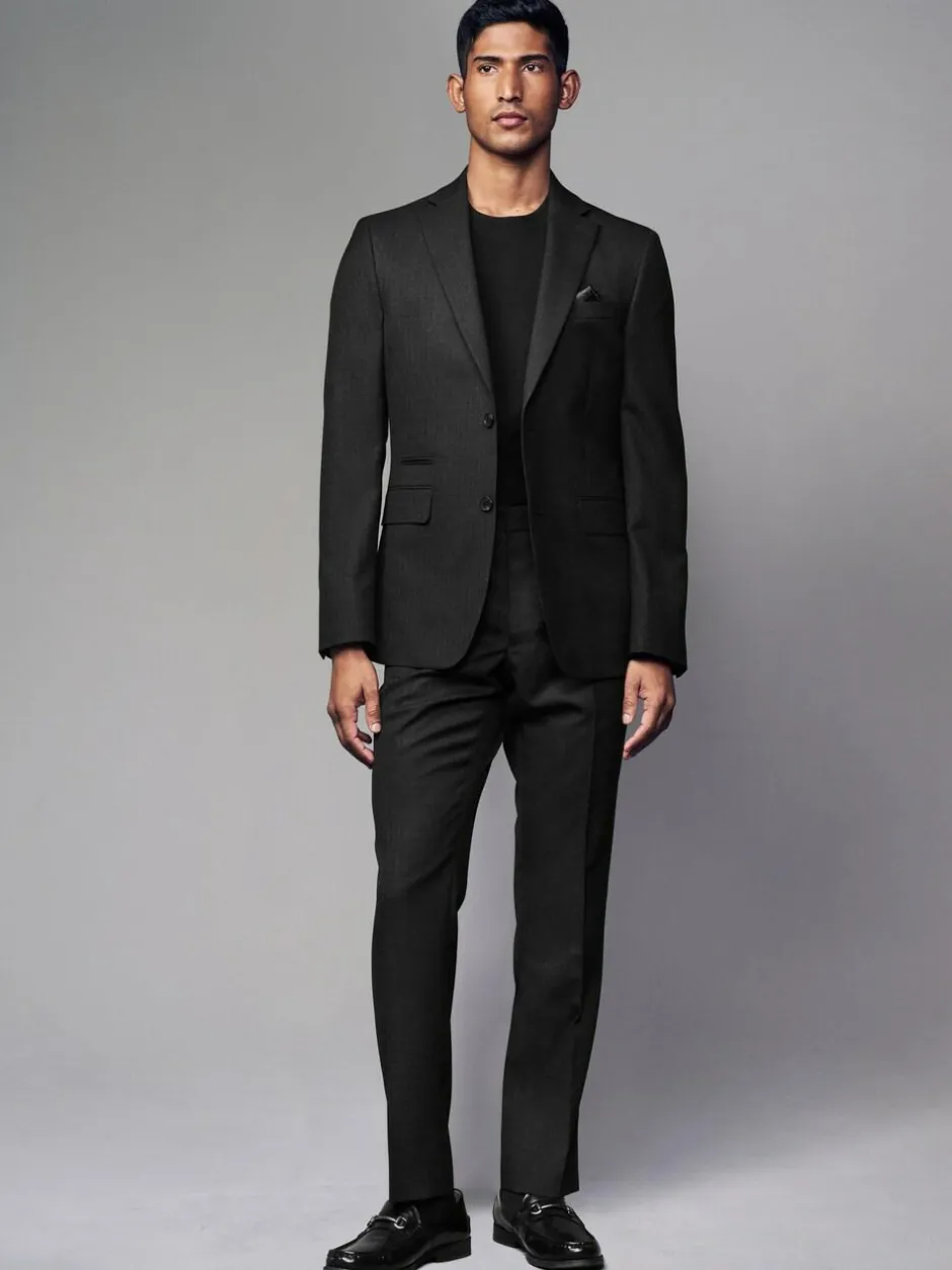 Next Tailored Fit Textured Wool Blend Suit Trousers Black Hot