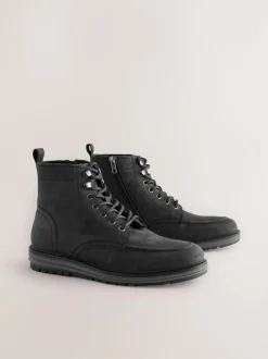 Next Tall Leather Apron Toe Boots Black Sale