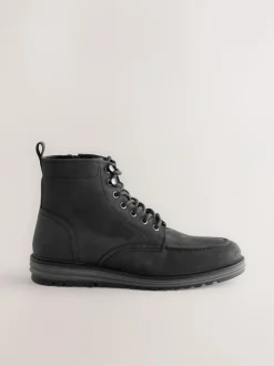 Next Tall Leather Apron Toe Boots Black Sale