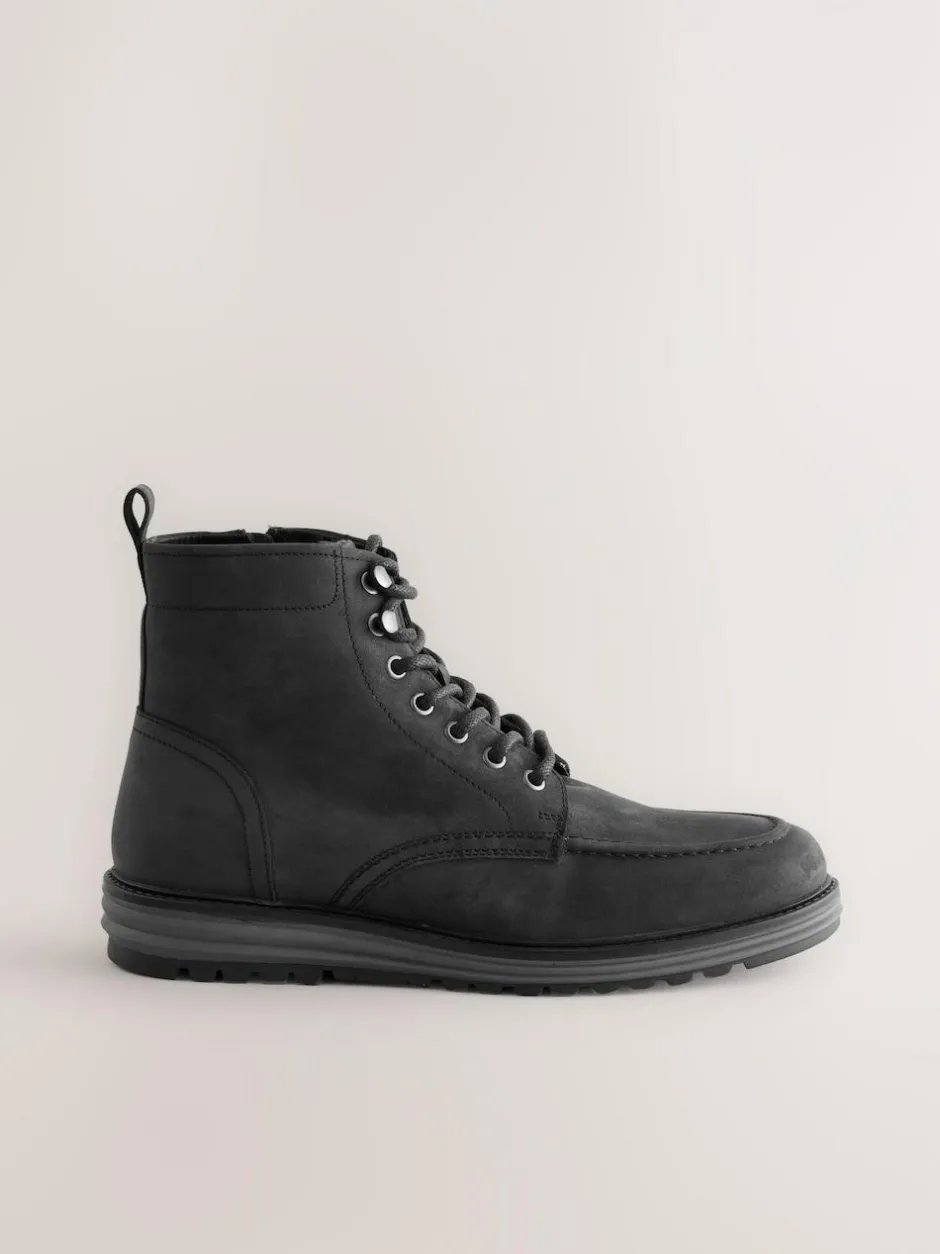 Next Tall Leather Apron Toe Boots Black Sale