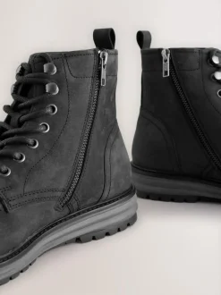 Next Tall Leather Apron Toe Boots Black Sale