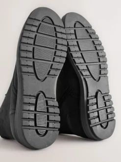 Next Tall Leather Apron Toe Boots Black Sale