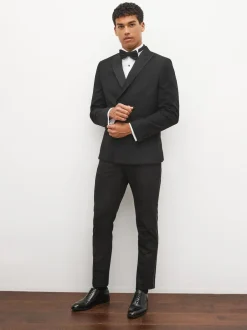 Next Slim Fit Tuxedo Suit Trousers Black Tape Detail New