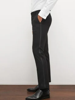 Next Slim Fit Tuxedo Suit Trousers Black Tape Detail New