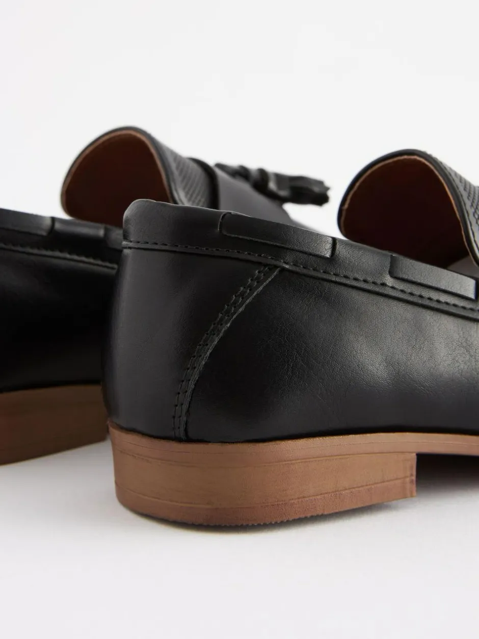 Next Wide Fit (G) Smart Loafers Black Tassel Sale