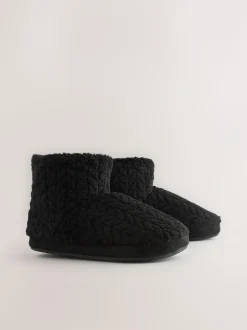 Next Textured Fleece Boot Slippers Black