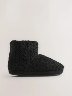 Next Textured Fleece Boot Slippers Black