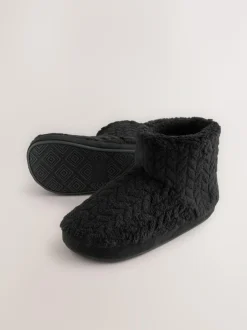 Next Textured Fleece Boot Slippers Black