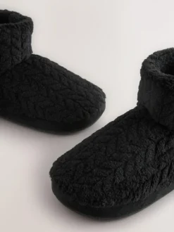 Next Textured Fleece Boot Slippers Black