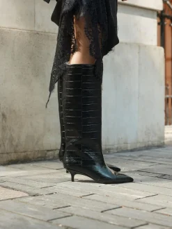 Next Forever Comfort® Knee High Underset Heel Boots Black Textured New