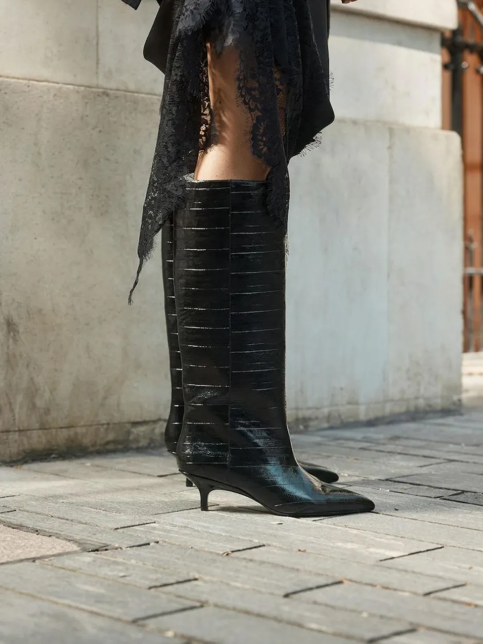 Next Forever Comfort® Knee High Underset Heel Boots Black Textured New
