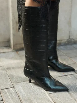 Next Forever Comfort® Knee High Underset Heel Boots Black Textured New