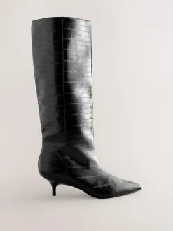 Next Forever Comfort® Knee High Underset Heel Boots Black Textured New