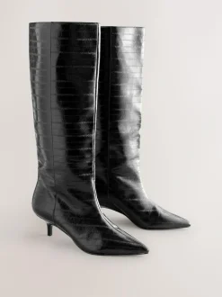 Next Forever Comfort® Knee High Underset Heel Boots Black Textured New