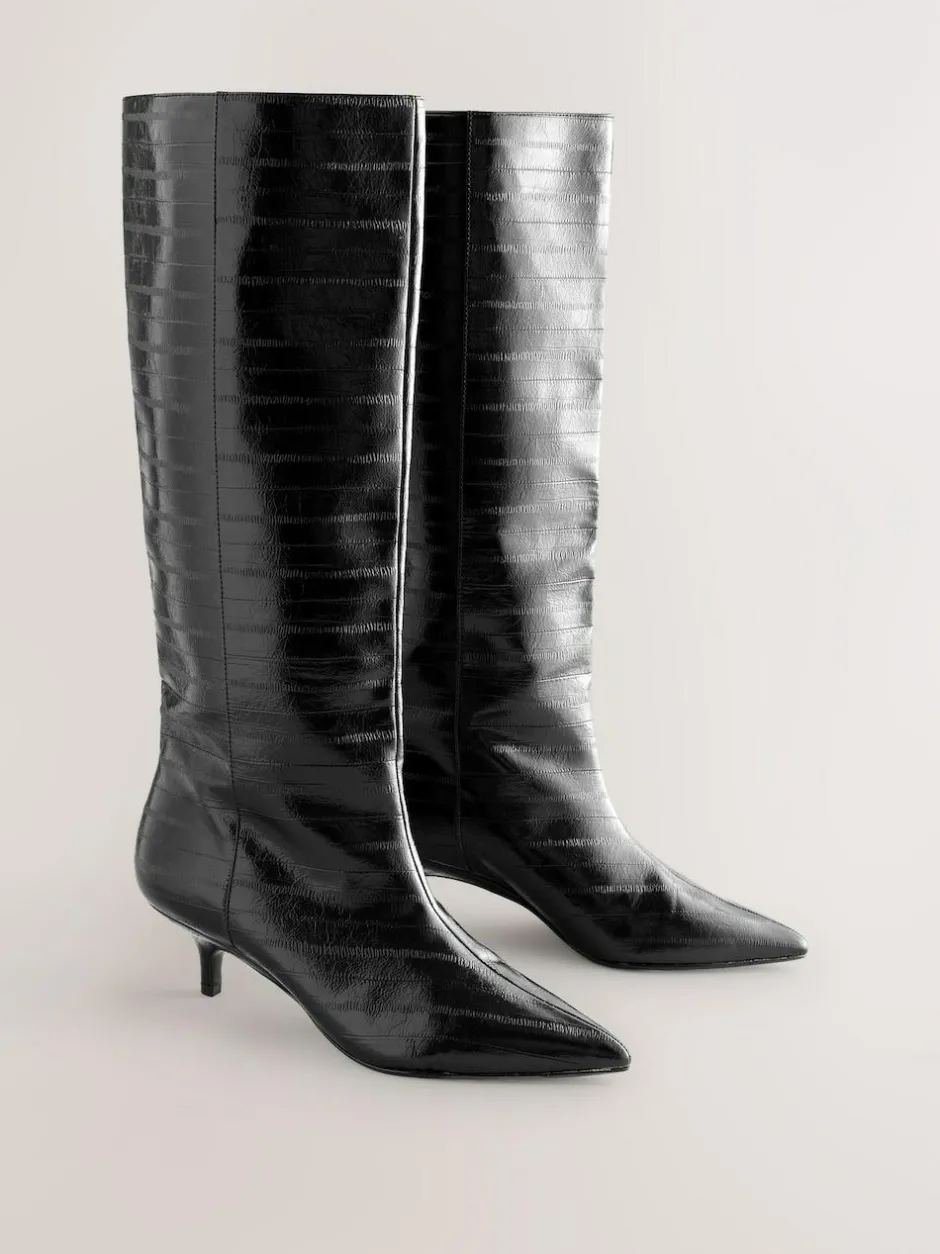 Next Forever Comfort® Knee High Underset Heel Boots Black Textured New