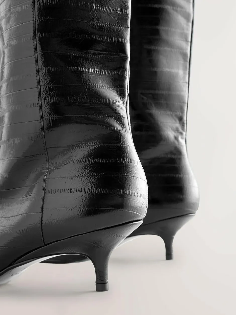Next Forever Comfort® Knee High Underset Heel Boots Black Textured New