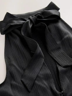 Next Black Textured Satin Halter Sleeveless Midi Dress Clearance