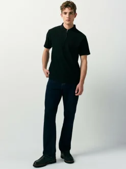 Next Textured Smart Zip Neck Polo Shirt Black Online
