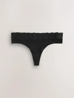 Next Thong Cotton and Lace Knickers 7 Pack Black New