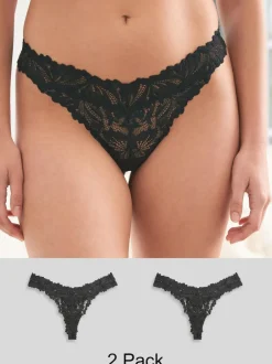 Next Black Thong Ultimate Comfort Lace Knickers 2 Pack Outlet