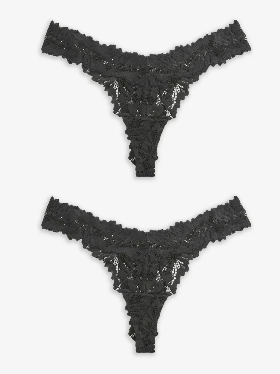Next Black Thong Ultimate Comfort Lace Knickers 2 Pack Outlet