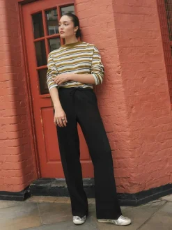 Next Black Tie Waist Wide Leg Trousers Discount