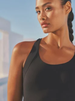 Next Tummy Control Unitard Swimsuit Black New