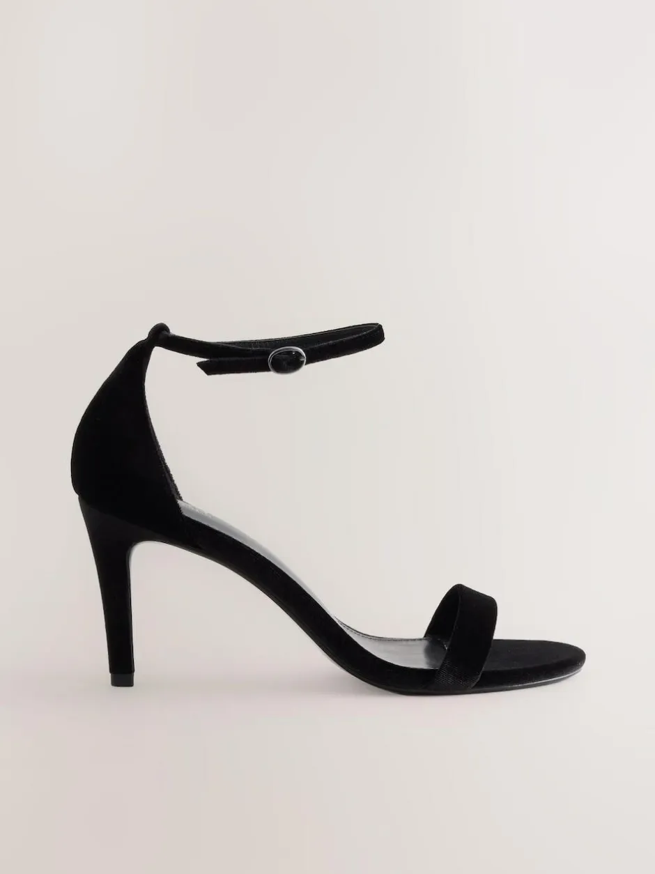 Next Forever Comfort® Strappy Heeled Sandals Black Velvet Clearance