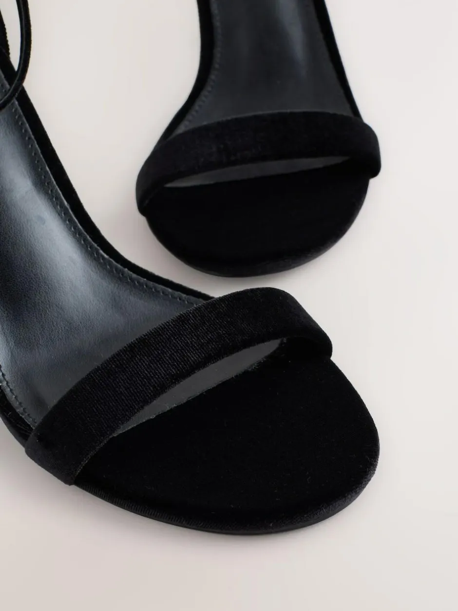 Next Forever Comfort® Strappy Heeled Sandals Black Velvet Clearance