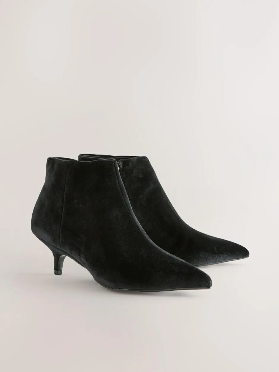 Next Forever Comfort® Kitten Heel Ankle Boots Black Velvet Clearance